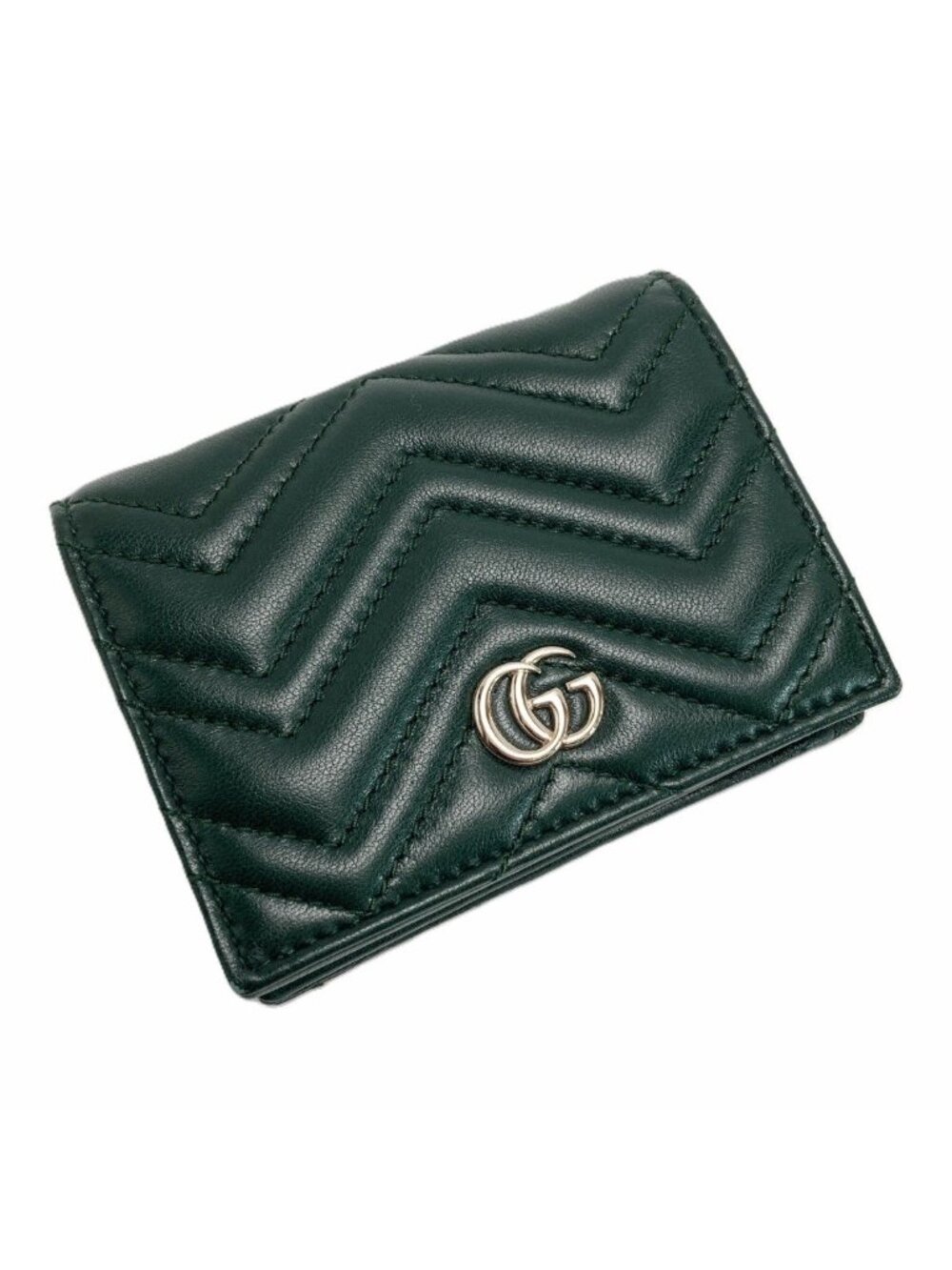 Gucci GG Marmont Double Card Case Wallet Green Bifold Box with Cloth Handbag